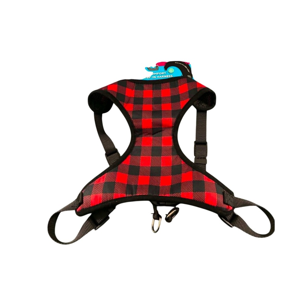 Play On Comfort Step-In Harness Dog Large Red Black New Buffalo Plaid Mesh Lined